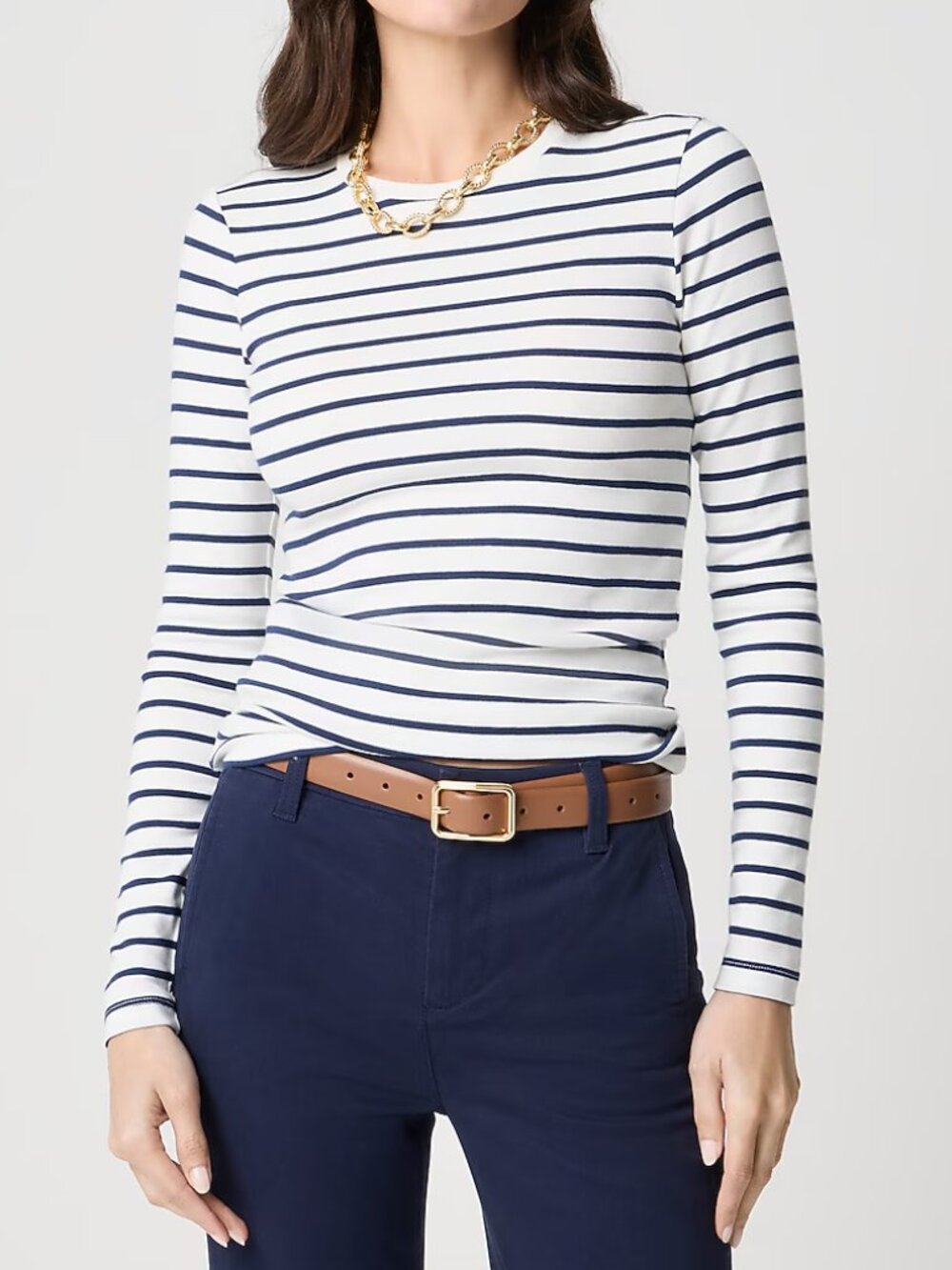 J. Crew Long Sleeve Striped Everyday Tee White Blue Size L NWT
